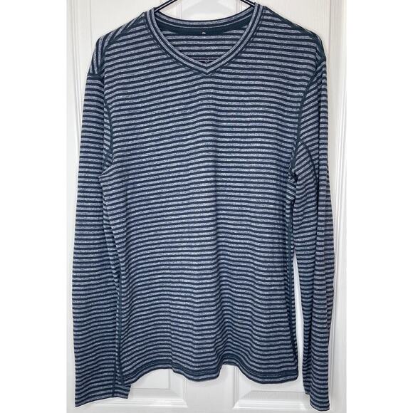 Lululemon Men’s Speed long sleeve stripe Heather black iris blue v-neck Large - Picture 4 of 8